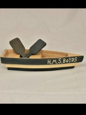 Boyds Bears H.M.S. Boyds Wooden Display Boat Canoe w Paddles 1997